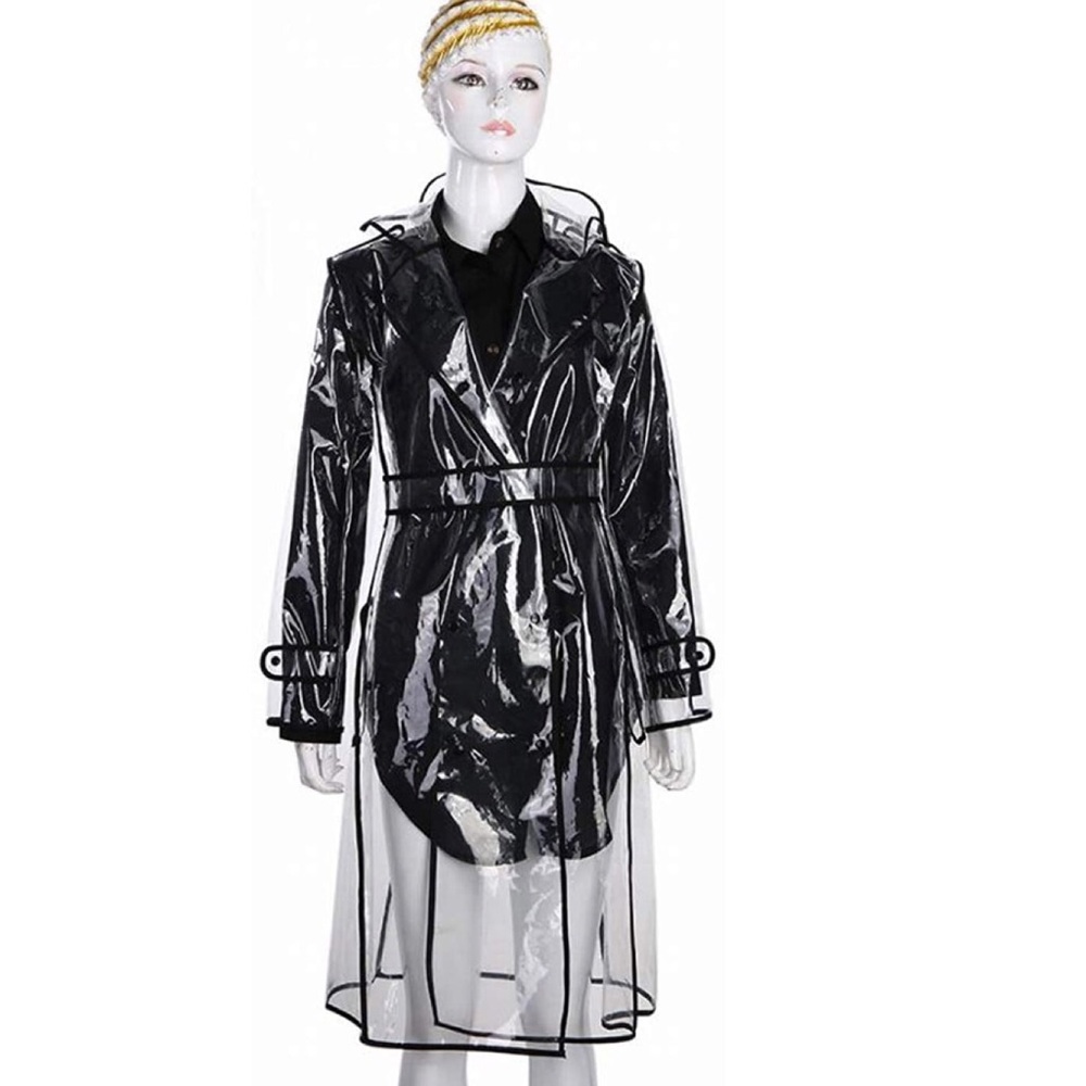 Transparent Hooded Raincoat Lightweight With Belt - Picture 2 of 7